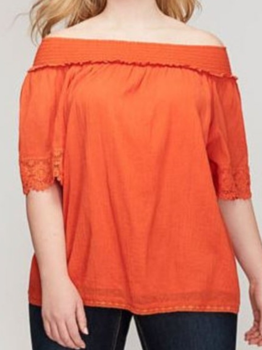 Lane Bryant Orange Off-the-Shoulder Lace Sleeve Top